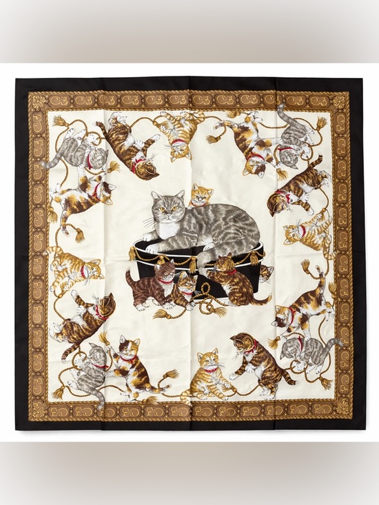 Other - Cat Print Silk Style Scarf Neutral  Kitten Square Designer-Inspired Pet Scarf